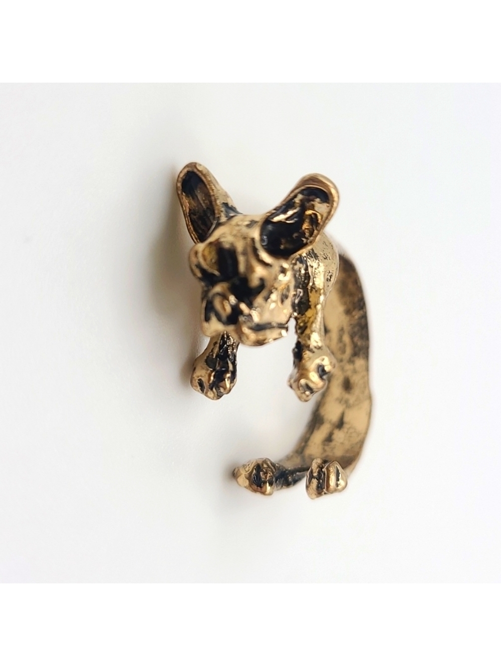 French Bulldog Ring – Gold Tone Sculpted Statement Band (NWOT)